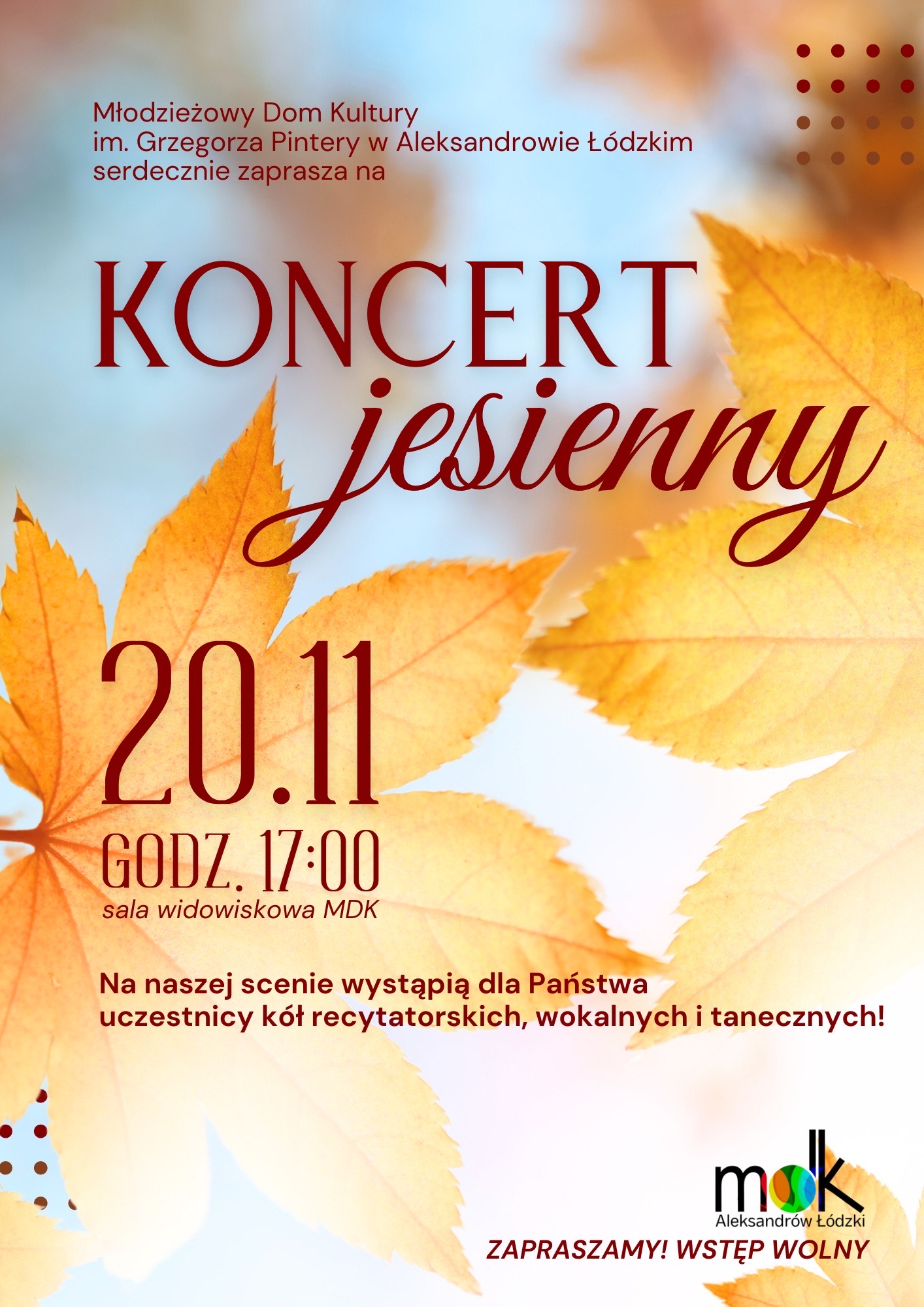 Zapraszamy na Koncert Jesienny do MDK