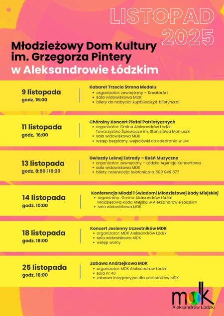 Wydarzenia w MDK - listopad 2025