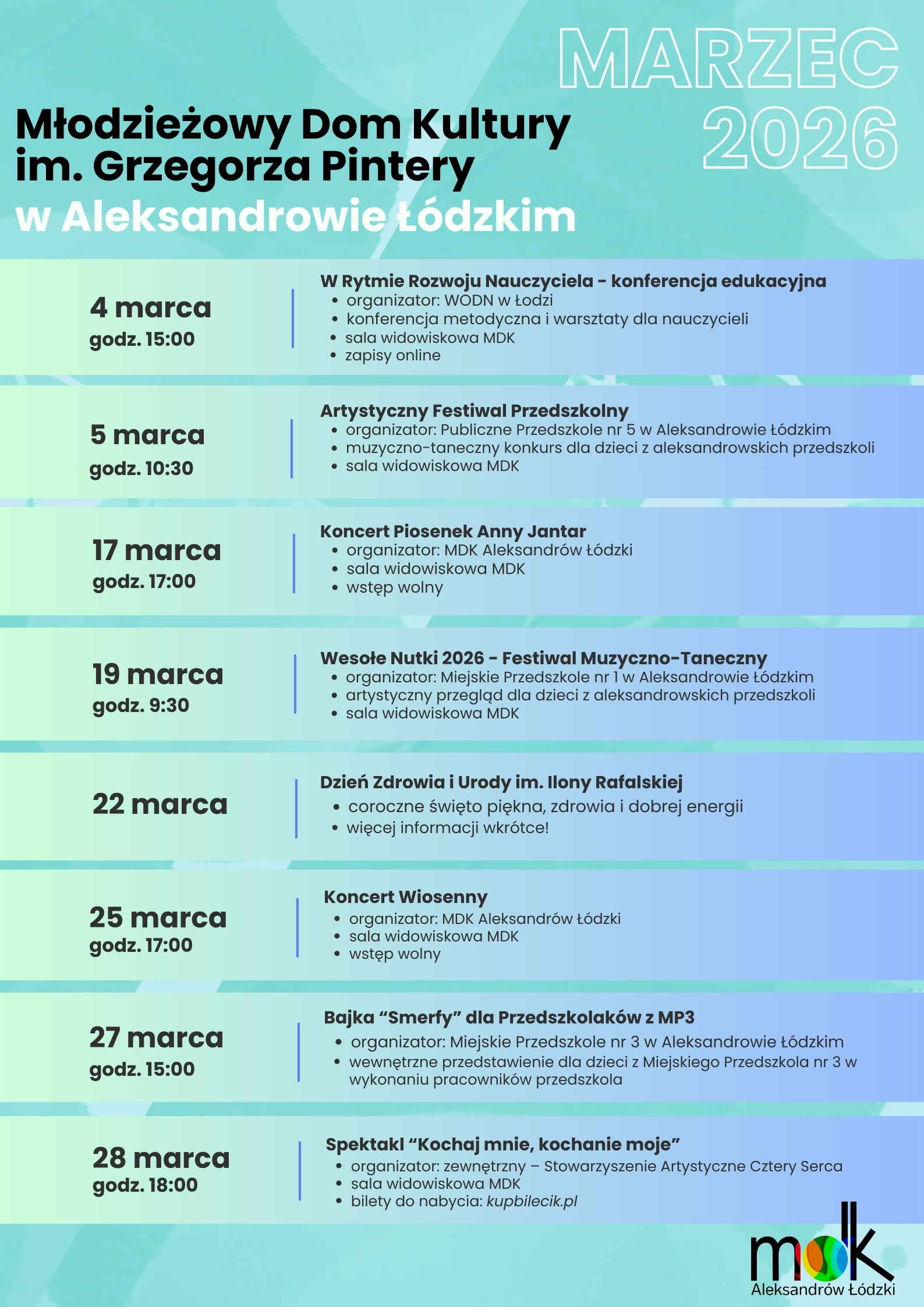 Wydarzenia w MDK - marzec 2026
